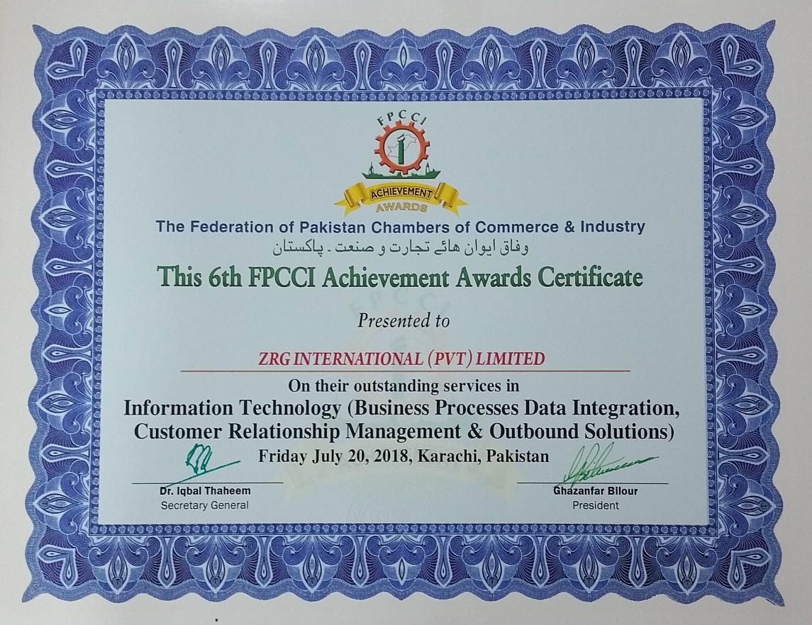 4 - ZRG Won 6th FPCCI Achievement award 2017